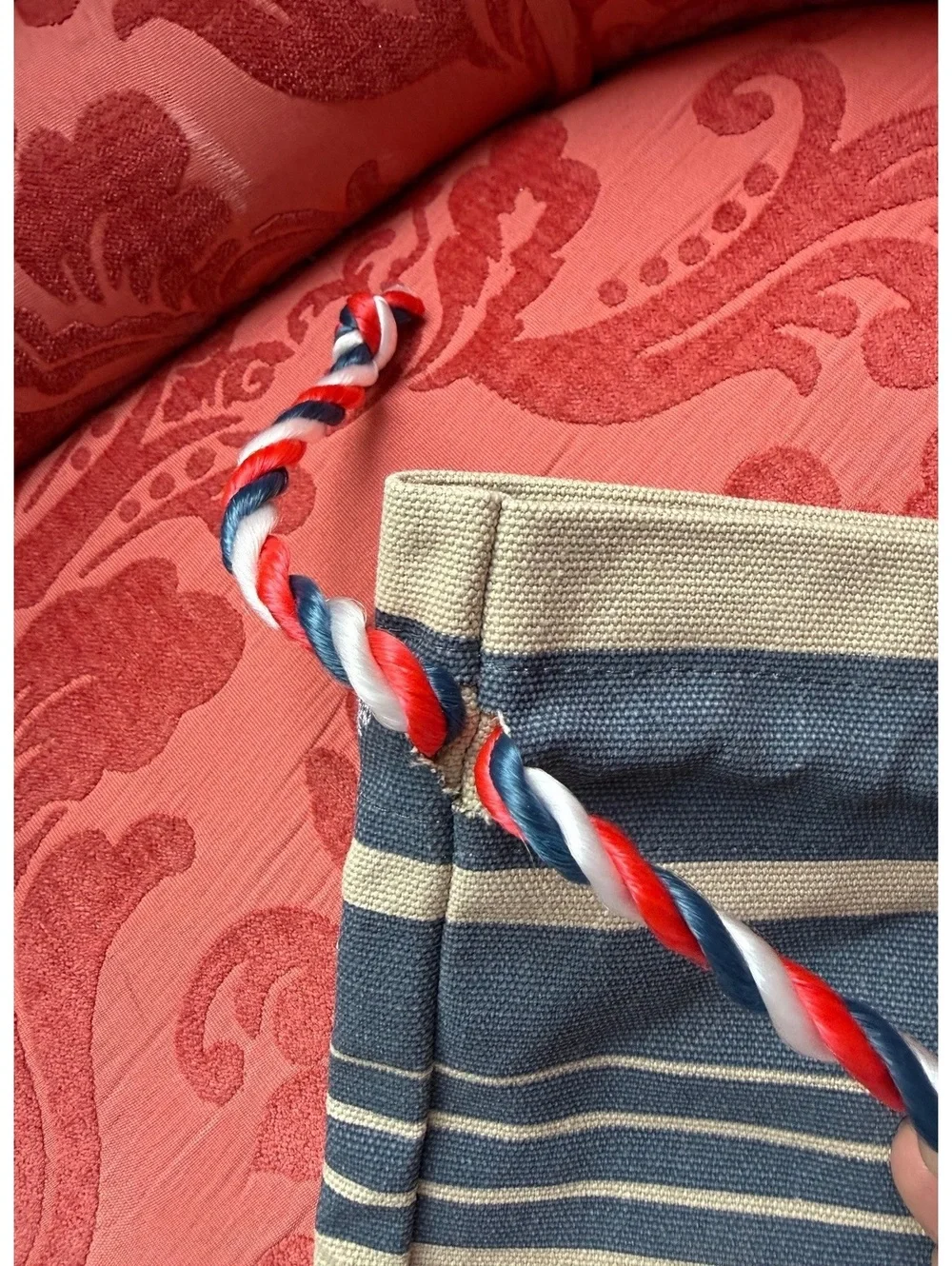 Tito’s Striped Canvas Drawstring Bag with Patriotic Twisted Cord